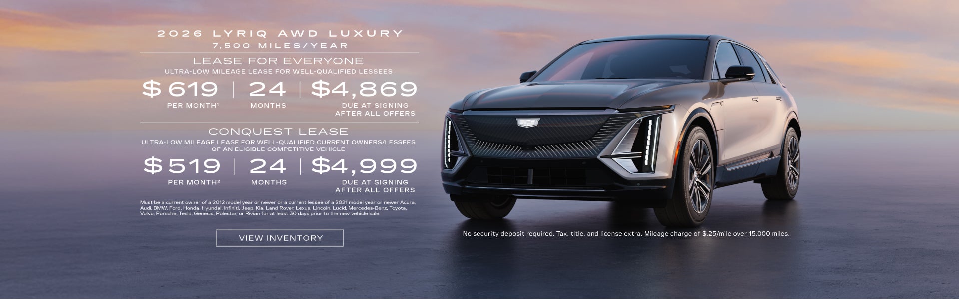 2026 LYRIQ AWD LUXURY. Ultra-low milege lease for well-qualified lessees. $619 per month 24 month...